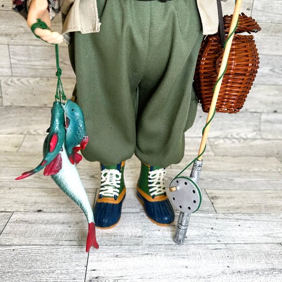 Christmas 17" Fishing Santa Décor w/ Rod, Storage Basket, & 3 Caught Fish - Picture 6 of 8